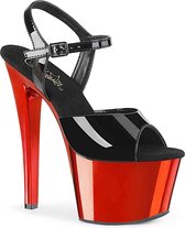 Pleaser Sandaal met enkelband, Paaldans schoenen -37 Shoes- SKY-309 Paaldans schoenen Zwart/Rood