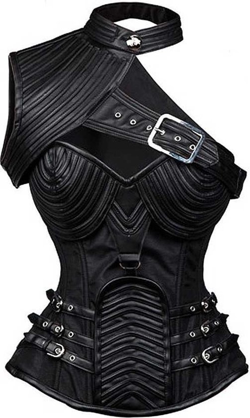 Warrior corset top met gespen en leren detail zwart - S - Attitude Holland  | bol.com