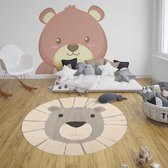 Kinderkamer vloerkleed Lion Lucky - grijs/crème 120 cm rond