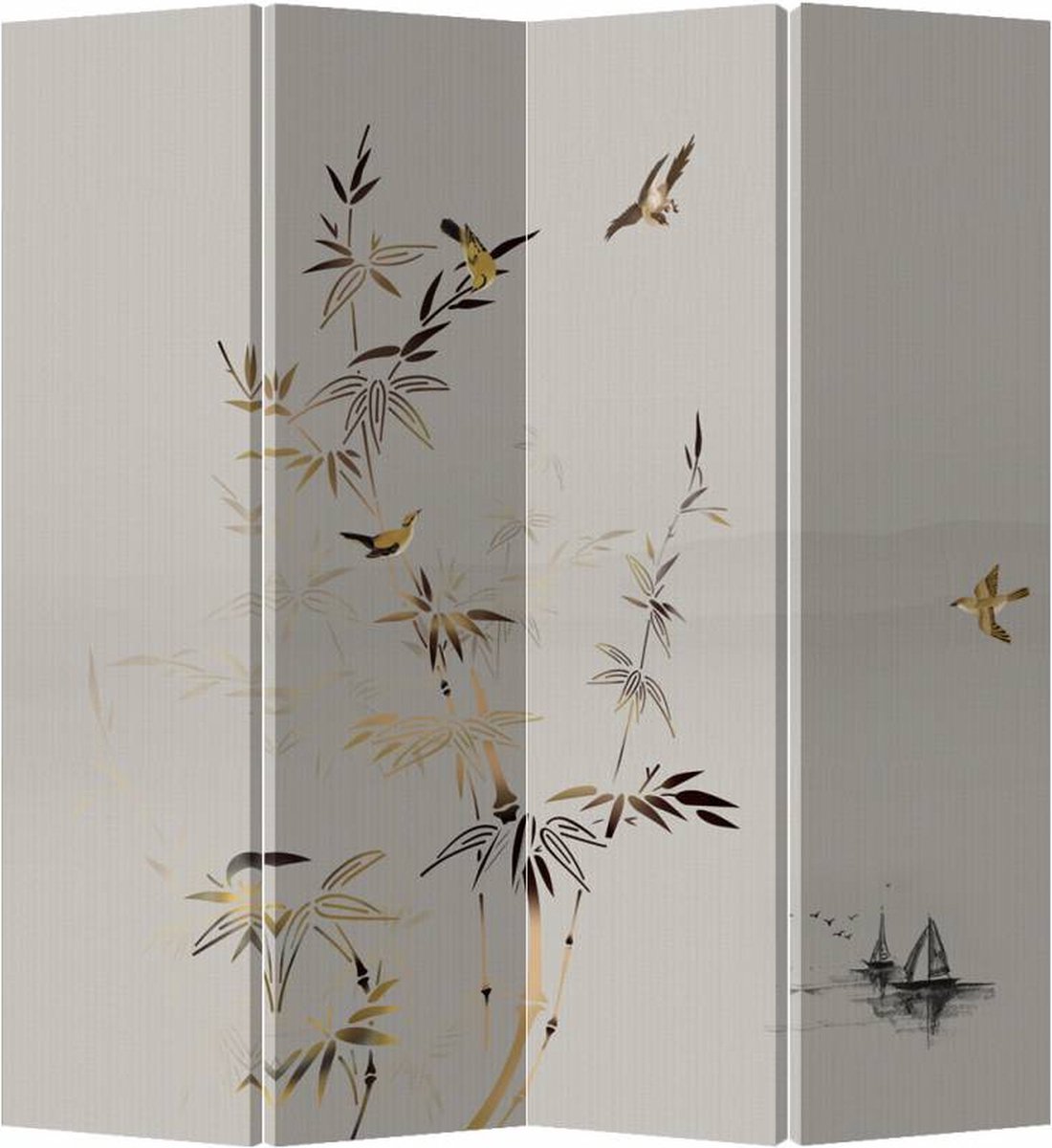 Fine Asianliving Kamerscherm Scheidingswand B160xH180cm 4 Panelen Met Bamboe Grijs