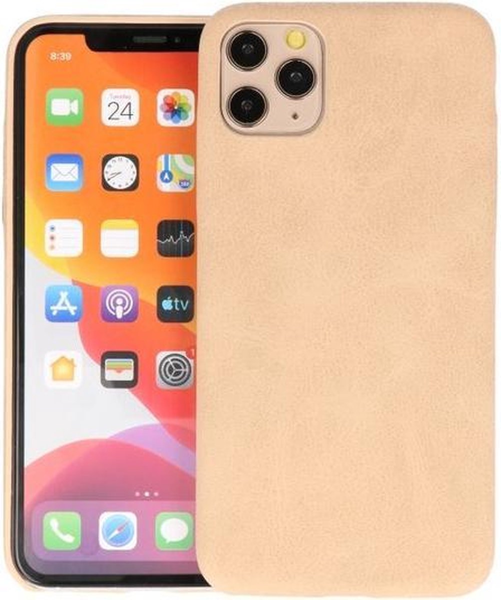 Leder Design Back Cover voor iPhone 11 Pro Max Beige