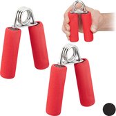Relaxdays knijphalter - set van 2 stuks - handknijper - handtraining - handtrainer - 40 kg - rood