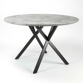 Duverger Eettafel - rond - dia 120 cm - 3D betonlook grijs - zwart gepoedercoat metalen frame