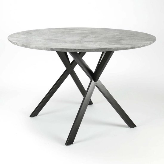 Duverger Eettafel - rond - dia 120 cm - 3D betonlook grijs - zwart  gepoedercoat... | bol.com