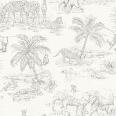 Origin Wallcoverings behang jungle dieren glanzend wit en zilver grijs - 347692 - 0,53 x 10,05 m
