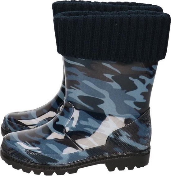 Beurs Grace Geplooid Blauwe kleuter/kinder regenlaarzen camouflage/leger print met voering -  Rubberen... | bol.com