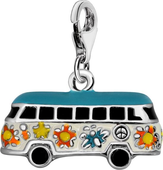 Foto: Quiges 925 zilver charm bedel hanger hippie bus met sterling zilver karabijnslot geschikt voor zinzi thomas sabo ti sento bedelarmband hc320