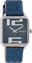 OOZOO Timepieces - zilverkleurige horloge met donker blauwe leren band - C10366 - Ø30