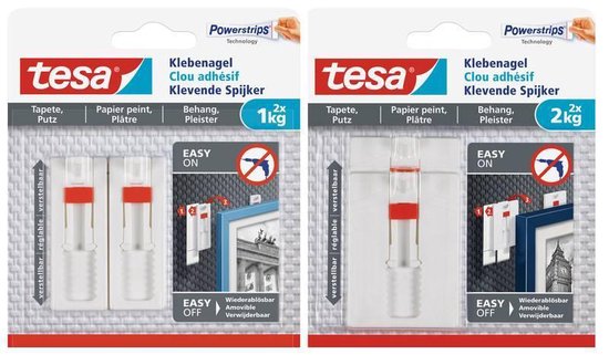 Tesa® Verstelbare Klevende Spijker voor behang & pleisterwerk 1kg.2 in blister (per 2 stuks)