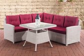 Clp Wicker poly rotan tuinset SIERRA, zithoek met kussens verkrijgbaar in 25 verschillende kleurencombinaties - 5 mm ronde rotan kleur : wit, kleur bekleding : robijn rood,