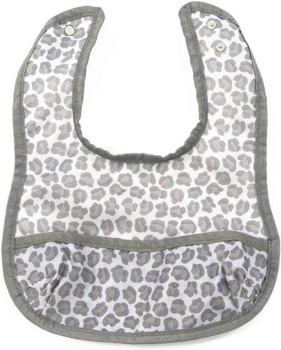 Goedkoopste Smallstuff Slabbetje Met Zak Luipaardprint 32 X 24,5 Cm Wit/grijs