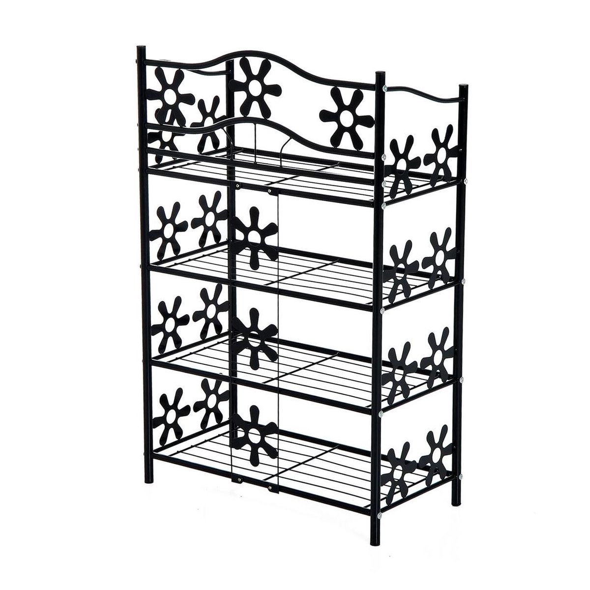 Outsunny 4-laags S-vormige plantentrap, metalen frame, ideaal voor binnen en buiten, zwart