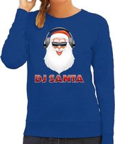 Foute kersttrui / sweater blauw DJ santa met koptelefoon techno / house / hardstyle/ r&b / dubstep voor dames - kerstkleding / christmas outfit S (36)