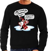 Foute Kersttrui / sweater - Zingende kerstman met gitaar / All I Want For Christmas - zwart voor heren - kerstkleding / kerst outfit XL (54)