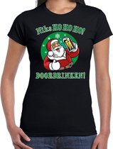 Fout Kerst shirt / t-shirt - ho ho ho doordrinken bier - zuipende Santa - zwart voor dames - kerstkleding / kerst outfit XS