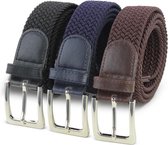 3 pack elastiek stretch riem: Zwart Blauw en Bruin