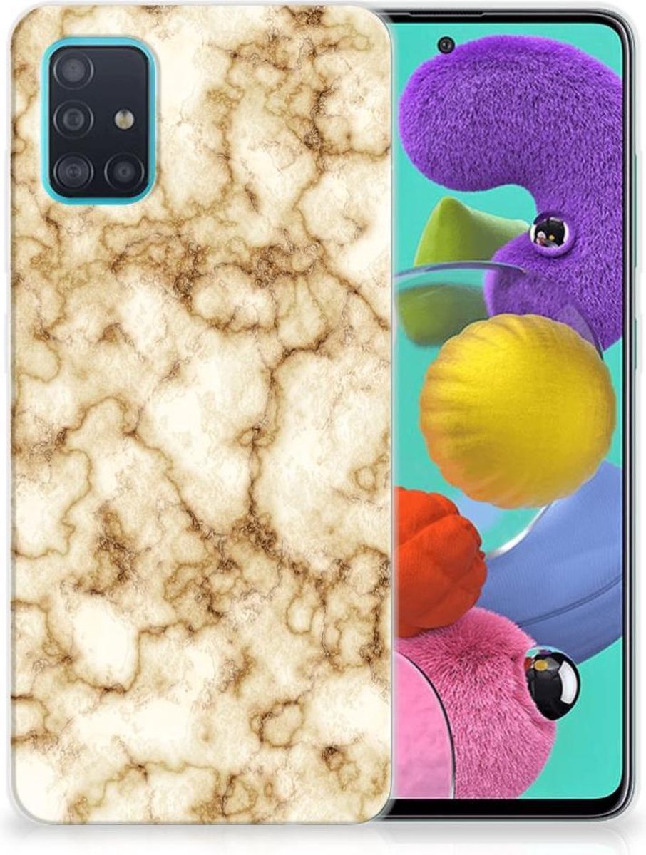 Back Cover voor Samsung Galaxy A51 TPU Siliconen Hoesje Marmer Goud