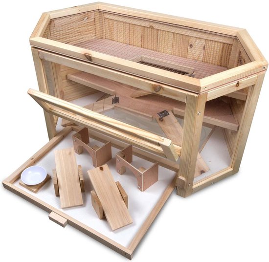 4animalz® 3 laags houten Hamsterkooi/muizenkooi 40x80x43cm - zeshoekig