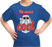 Foute kerst shirt / t-shirt - this dude is cool met stoere santa blauw voor kinderen - kerstkleding / christmas outfit XS (104-110)