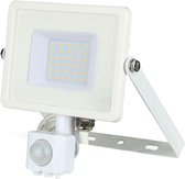LED Bouwlamp 30 Watt met Sensor - LED Schijnwerper - Viron Dana - Helder/Koud Wit 6400K - Mat Wit - Aluminium - SAMSUNG LEDs - BES LED