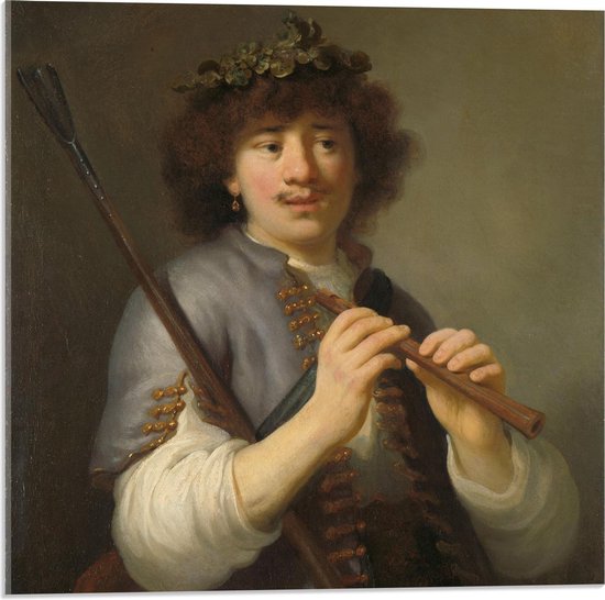 Acrylglas - Oude meesters - Rembrandt als herder met staf en fluit, Govert Flinck - 50x50cm Foto op Acrylglas (Wanddecoratie op Acrylglas)