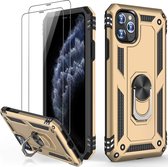 iPhone 12 hoesje Schokbestendige ring armor met 2X Glas Screenprotector goud