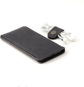 JACCET lederen iPhone 12 Mini sleeve - antraciet/zwart leer met zwart wolvilt - Handgemaakt in Nederland