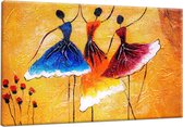 Braveprint - Schilderij - Balletdansers. Origineel Olieverfschilderij Gedrukt % Katoenen Canvas. Uitgerekt Frame. Wandhanger Geïnstalleerd. - Blauw, Geel, Rood En Oranje - 70 X 100 Cm