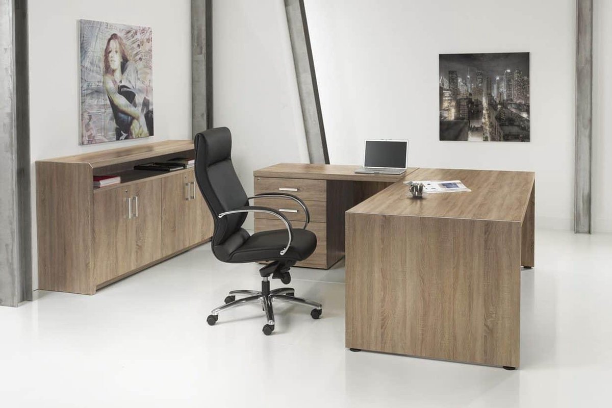 Directiebureau Chief model hoekbureau links met ladenblok 210x210cm Robson Eiken
