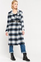 LOLALIZA Geblokte mantel met riem - Marine Blauw - Maat 42