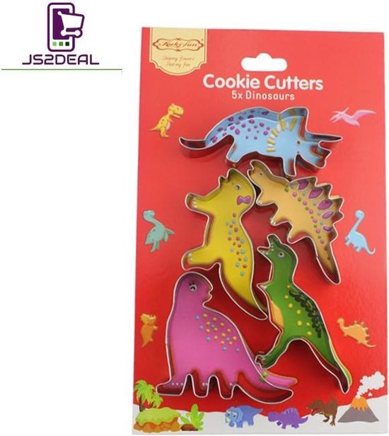 Koekjes Uitstekers RVS - 5-delige Set Dinosaurus - Koekjes Vormen - Cookie cutter - Uitsteekvormpjes - JS2DEAL