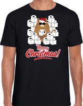Fout Kerstshirt / Kerst t-shirt met hamsterende kat Merry Christmas zwart voor heren- Kerstkleding / Christmas outfit 2XL