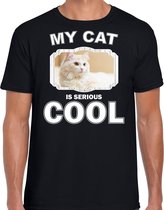 Witte kat katten t-shirt my cat is serious cool zwart - heren - katten / poezen liefhebber cadeau shirt M