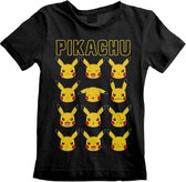 Pokemon Kinder Tshirt -Kids tm 4 jaar- Pikachu Faces Zwart