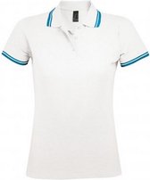 SOLS Dames/dames Pasadena getipt korte mouw Pique Polo Shirt (Wit/Aqua Blauw)