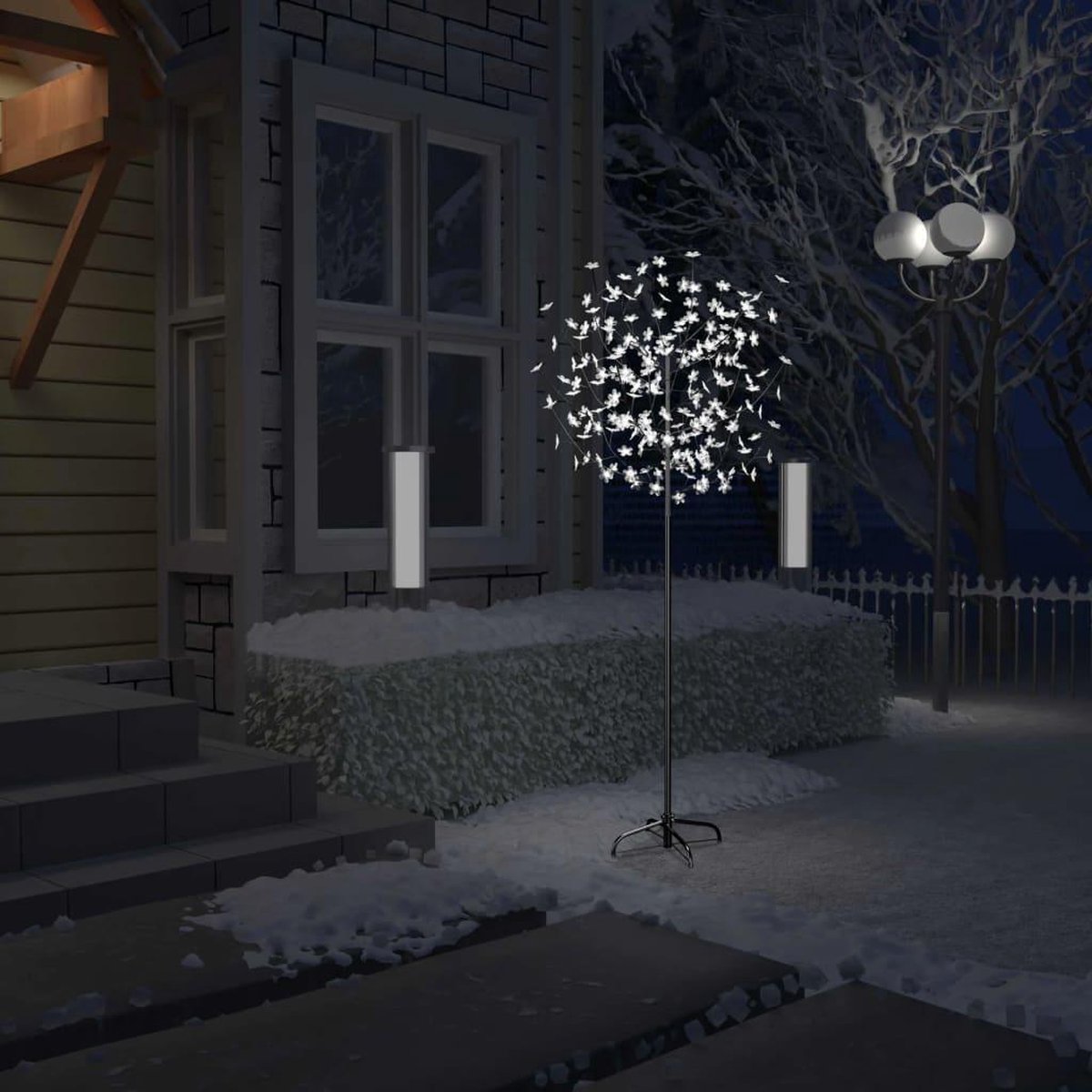 Kerstboom - Kunstkerstboom - Verlicht - 200 LED's - Koud wit licht - kersenbloesem - 180 cm