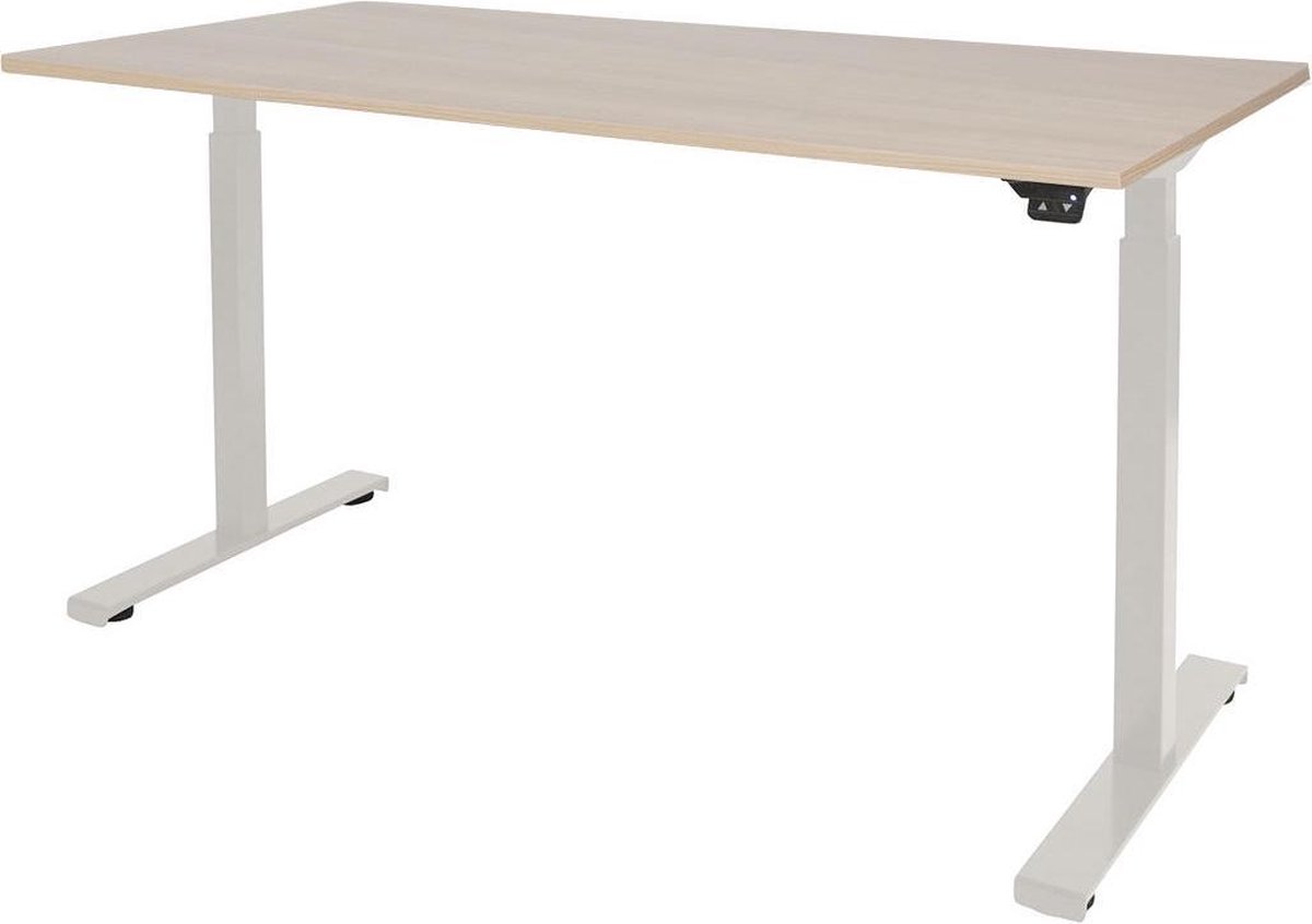 RoomForTheNew Bureau Heathrow Basic-Desk - Zit sta Bureau - Zit sta Bureau Elektrisch - Gaming Bureau - Game Bureau - Verstelbaar Bureau - standing Desk--Lindberg eiken blad-Wit onderstel- 120x80