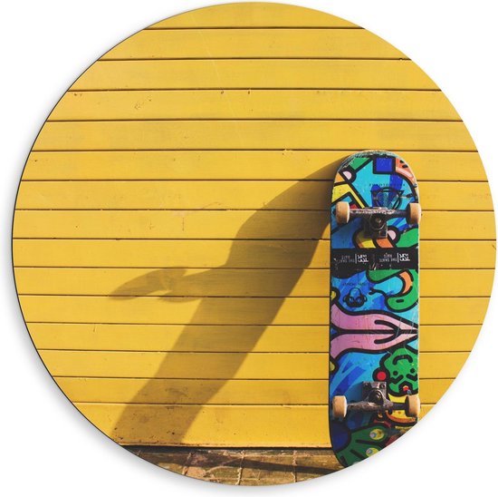 Dibond Wandcirkel - Gekleurd Skateboard - 80x80cm Foto op Aluminium Wandcirkel (met ophangsysteem)