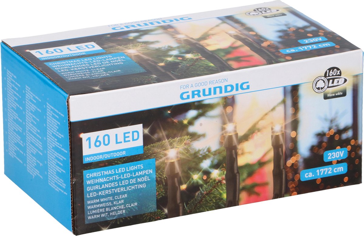 Grundig Kerstverlichting - 160 LED Lampjes voor Binnen en Buiten - 1772 cm - IP44 - Warm Wit