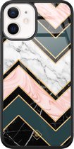 iPhone 12 mini hoesje glass - Marmer triangles | Apple iPhone 12 Mini case | Hardcase backcover zwart