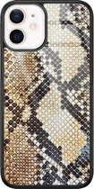 iPhone 12 mini hoesje glass - Snake / Slangenprint bruin | Apple iPhone 12 Mini case | Hardcase backcover zwart