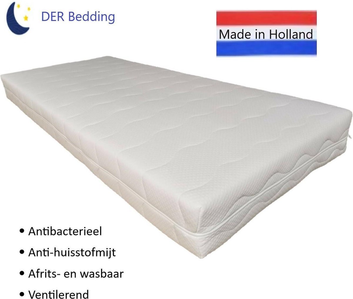 DER Bedding 7-zones Pocketveringmatras Pocketvering Matras Pocket met afdeklaag Traagschuim 100x190 - 22 cm Wit