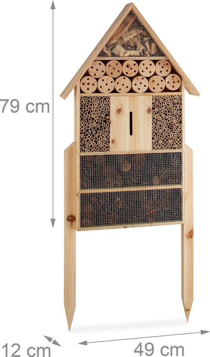 insectenhotel op paal - 79 x 49 x 12 cm - insectenhuis vlinders - hout — afbeelding 4