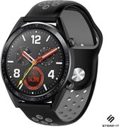 Siliconen Smartwatch bandje - Geschikt voor  Huawei Watch GT / GT 2 sport band - zwart/grijs - 42mm - Strap-it Horlogeband / Polsband / Armband