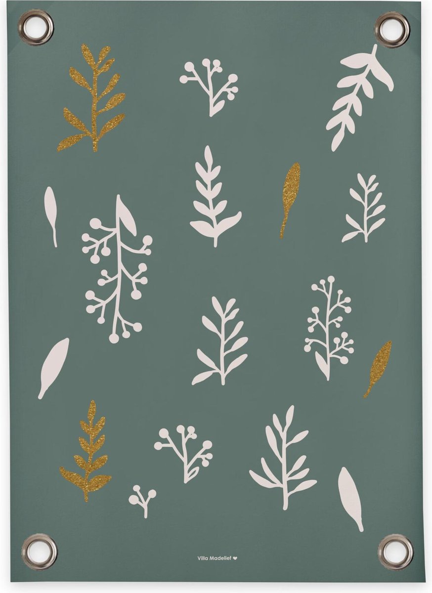 Villa Madelief Tuinposter Leaves groen - 50x70cm - Vinyl - Tuindecoratie - Tuinschilderij - Schuttingposter - Tuindoek - Buitenposter voor in de tuin - Waterafstotend - Kerst Collectie