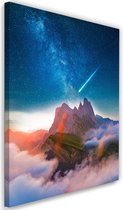 Schilderij Komeet boven een berg, 2 maten, blauw/roze, Premium print