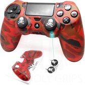 Holy grips PS4 Controller Skin Hoesje Silicone hoes - Camouflage Rood + Skull Thumb Grips - Low-rise