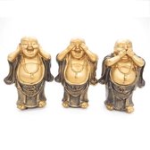 Horen, Zien, Zwijgen Staande Lachende Boeddha Goud