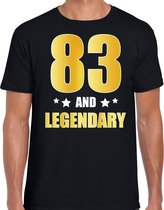 83 and legendary verjaardag cadeau t-shirt / shirt - zwart - gouden en witte letters - voor heren - 83 jaar verjaardag kado shirt / outfit S