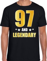 97 and legendary verjaardag cadeau t-shirt / shirt - zwart - gouden en witte letters - voor heren - 97 jaar  / outfit XL